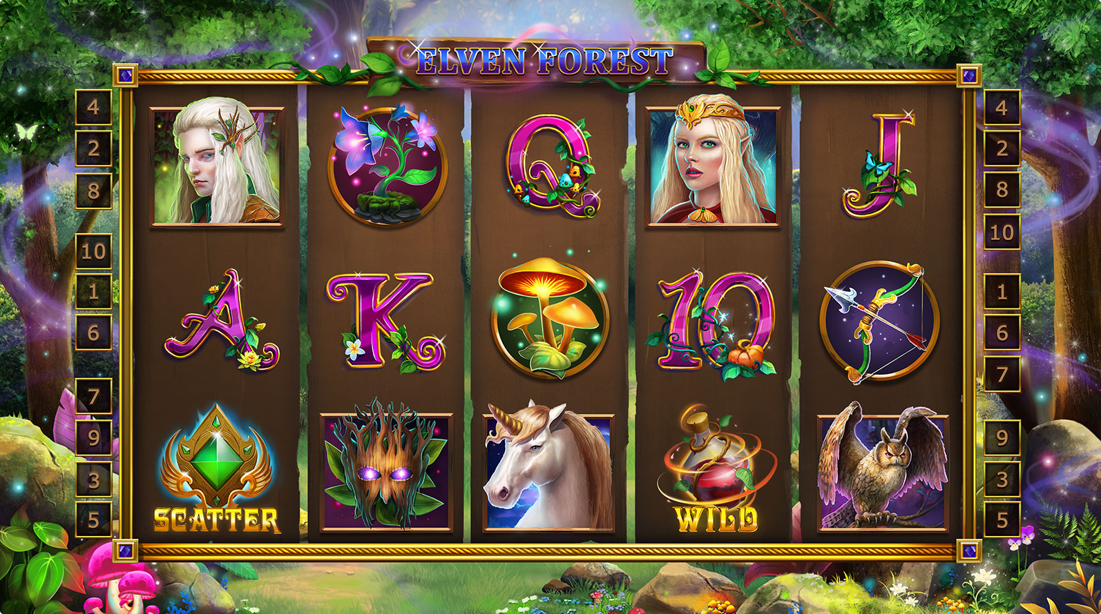 Slot Machine Game Elven Forest - Magic Theme Design
