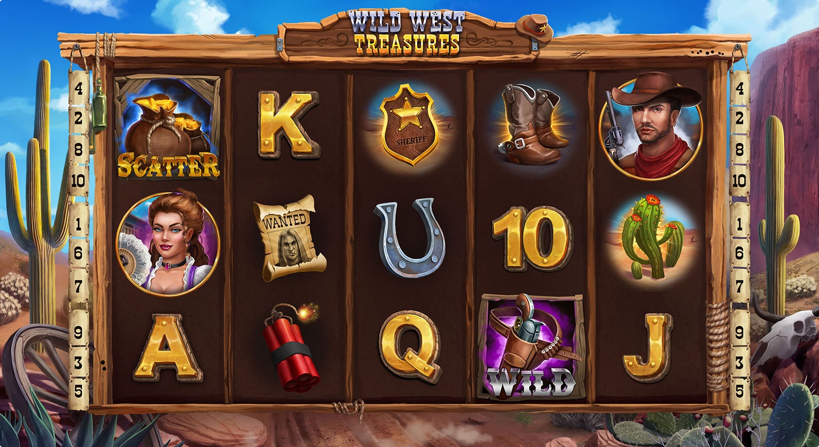 Slot machine game Wild West Treasures theme design & spine animation