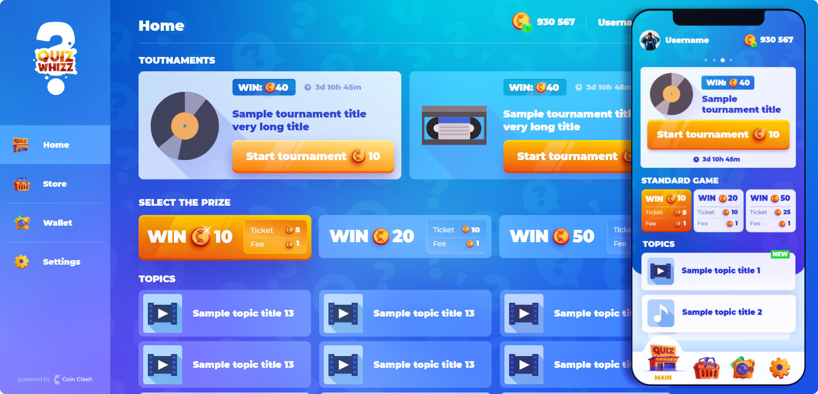 Quiz Whizz - quiz and gambling app design