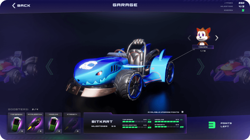 Racer Club game UI developed by Fgfactory